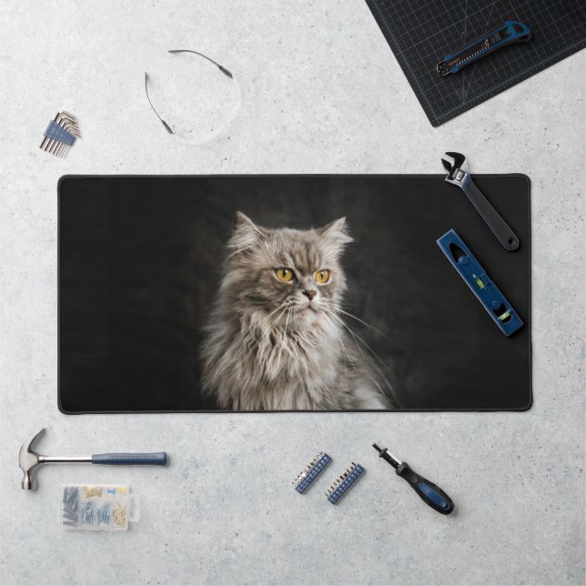 Grey Fluffy Cat  Desk Mat (Workstation)