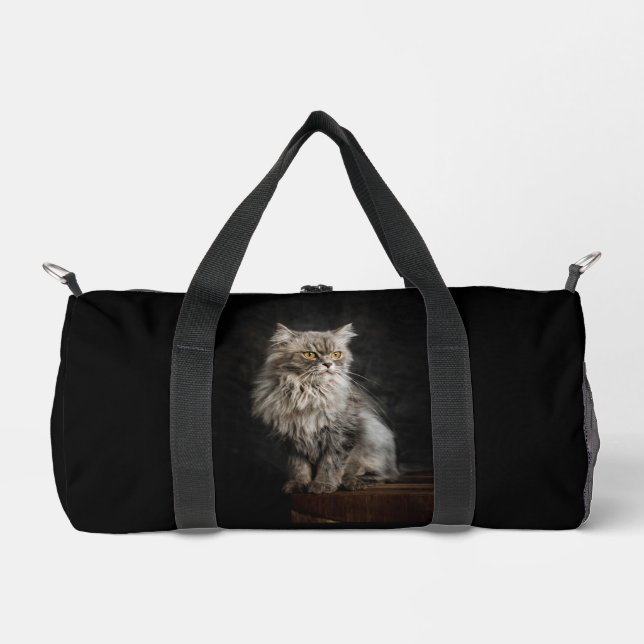 Grey Fluffy Cat  Duffle Bag (Front)