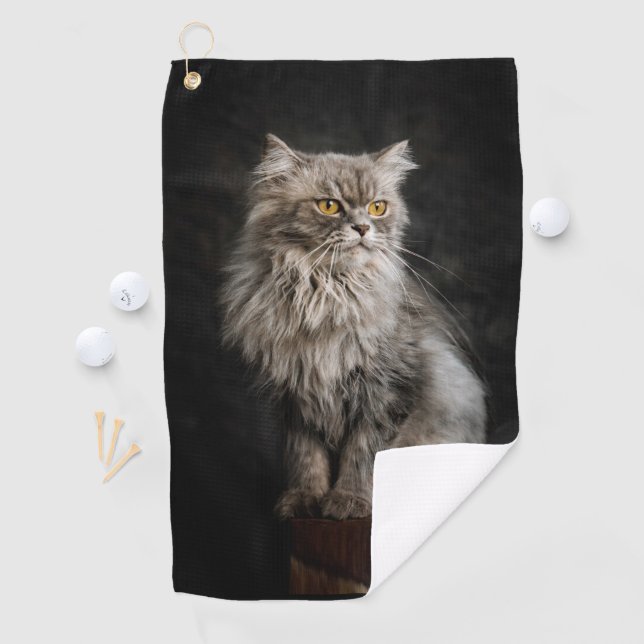 Grey Fluffy Cat  Golf Towel (InSitu)