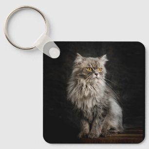 Grey Fluffy Cat Key Ring