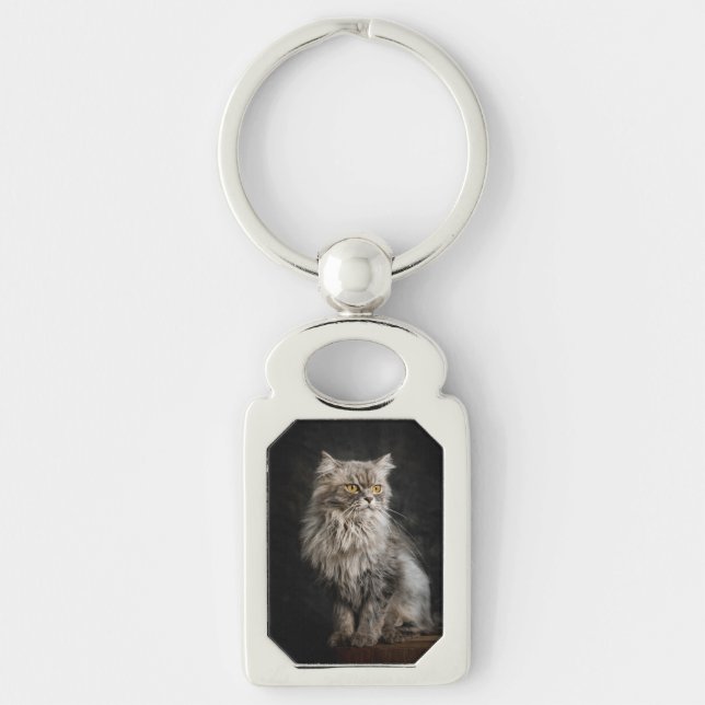 Grey Fluffy Cat  Key Ring (Front)