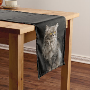 Grey Fluffy Cat Long Table Runner