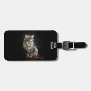 Grey Fluffy Cat  Luggage Tag