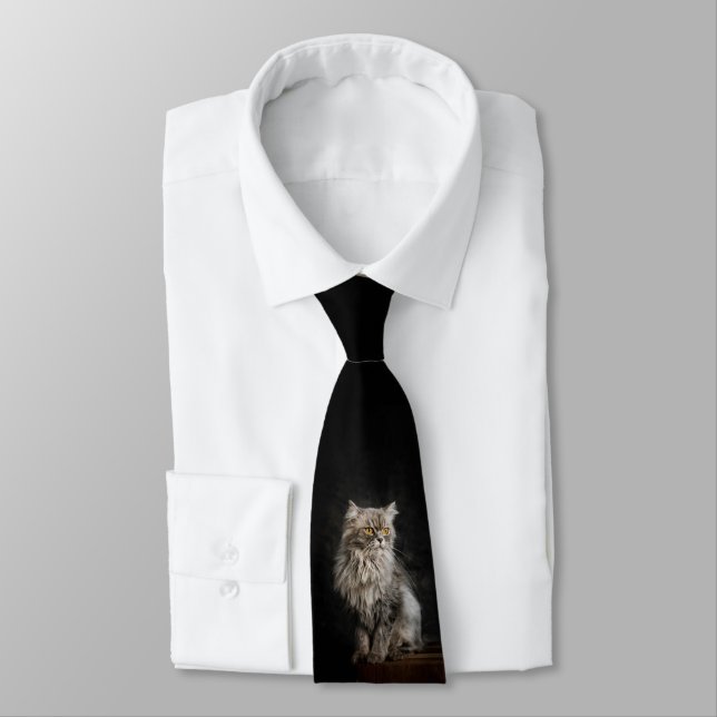 Grey Fluffy Cat  Tie (Tied)