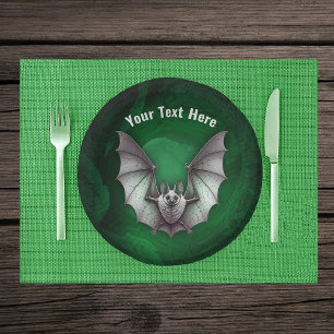 Grey Flying Bat Glowing Green Spooky Cave Paper Plate