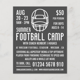 Grey Football Helmet, Football Camp Advertising Flyer