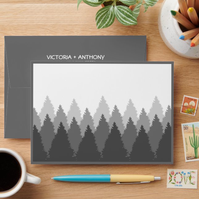Grey Forest Range Woodland Wedding Envelope (Desk)