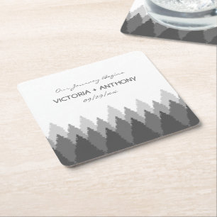 Grey Forest Range Woodland Wedding Square Paper Coaster