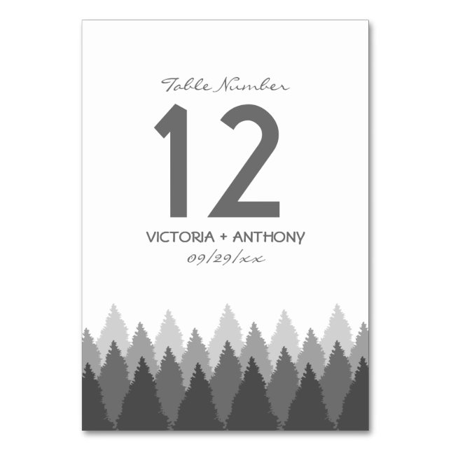 Grey Forest Range Woodland Wedding Table Number (Front)