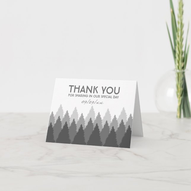 Grey Forest Range Woodland Wedding Thank You Card (Front)