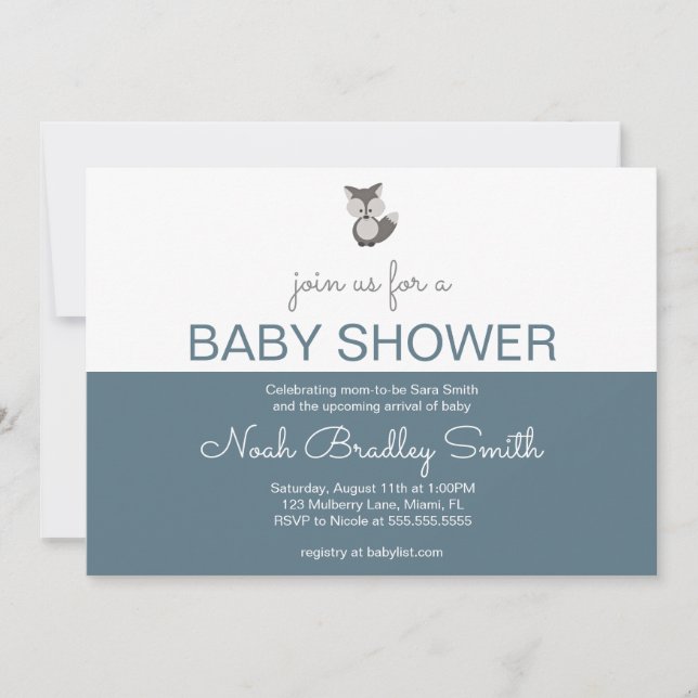 Grey Fox - Baby Shower 7x5 (Horizontal) Invitation (Front)