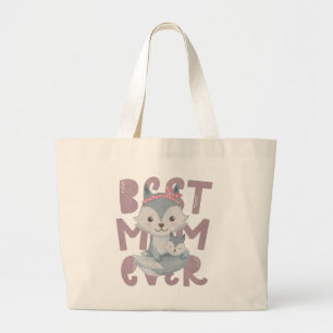 Grey Fox Mum and Cub - Best Mum Ever Large Tote Bag