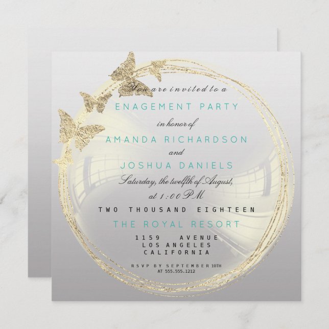 Grey Foxier Golden Bubble Wedding Engagement Ombre Invitation (Front/Back)