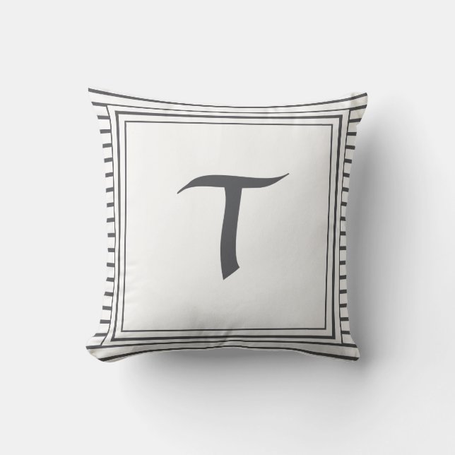 Grey Frame Monogram Letter Stripes Cushion (Front)