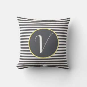 Grey Frame Monogram Letter Stripes Cushion