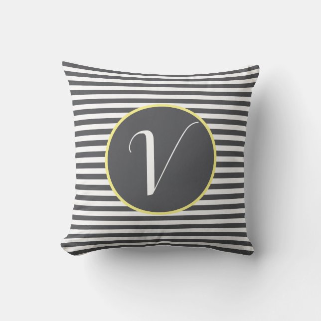 Grey Frame Monogram Letter Stripes Cushion (Front)