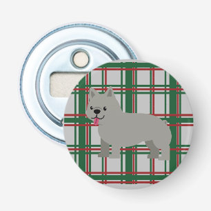 Grey French Bulldog, Christmas Plaid Bottle Opener