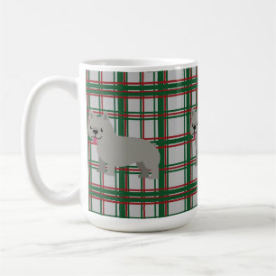 Grey French Bulldog, Christmas Plaid Coffee Mug