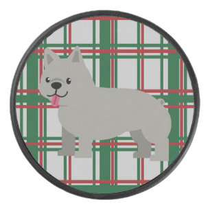 Grey French Bulldog, Christmas Plaid Hockey Puck