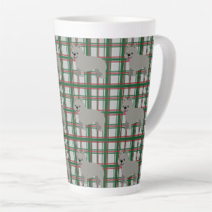 Grey French Bulldog, Christmas Plaid Latte Mug