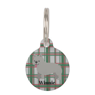 Grey French Bulldog, Christmas Plaid Pet Tag