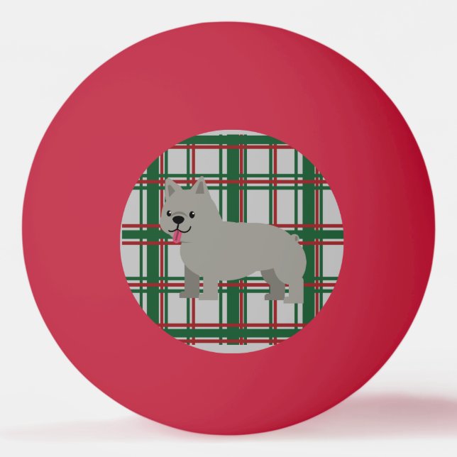 Grey French Bulldog, Christmas Plaid Ping Pong Ball (Front)