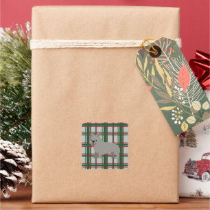 Grey French Bulldog, Christmas Plaid Square Sticker