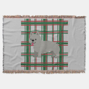 Grey French Bulldog, Christmas Plaid Throw Blanket