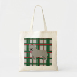 Grey French Bulldog, Christmas Plaid Tote Bag