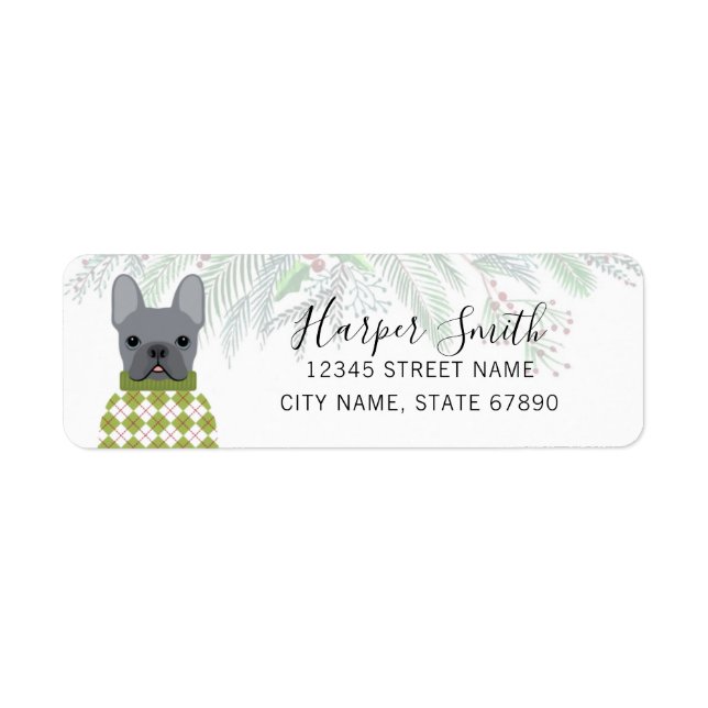 Grey French Bulldog Holly Berry Labels (Front)