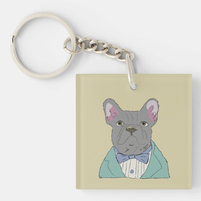 Grey French Bulldog Key Ring (Front)