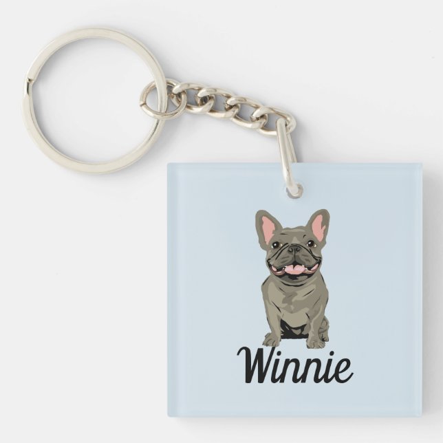 Grey French Bulldog Key Ring (Front)
