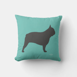 Grey French Bulldog Silhouette Frenchie Dog Teal Cushion