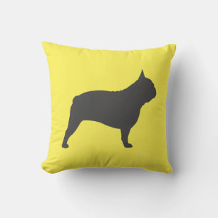 Grey French Bulldog Silhouette Frenchie Dog Yellow Cushion