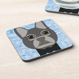 Grey French Bulldog, watercolor blue Coaster