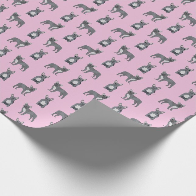 Grey French Bulldogs pink Wrapping Paper (Corner)