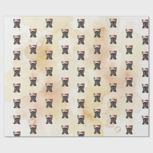Grey Frenchie Bulldog in Santa Hat Wrapping Paper