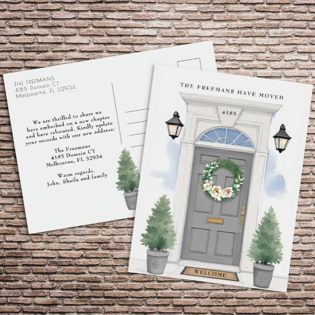 Grey Front Door Moving Announcement  Postcard (Grey Door - Change of Address Postcard)
