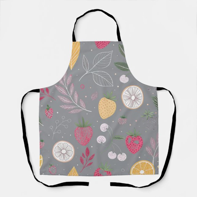 "Grey Fruit Pattern Apron (Front)