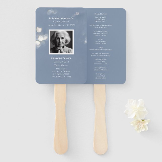 Grey Funeral Memorial Program Hand Fan (Front and Back)