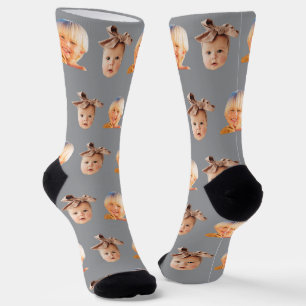 Grey Funny Custom 2 Face Photo Dad Socks