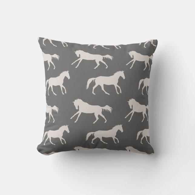 Grey Galloping Horses Pattern Cushion (Front)