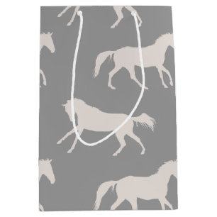 Grey Galloping Horses Pattern Medium Gift Bag