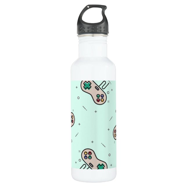 Grey game joystick on blue 710 ml water bottle (Front)