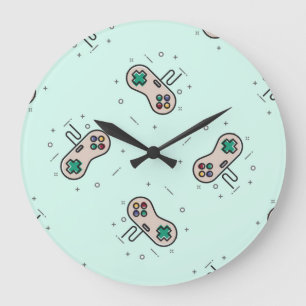 Grey game joystick on blue large clock