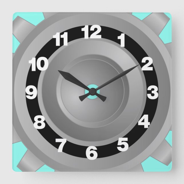 Grey Gear Square Wall Clock (Front)