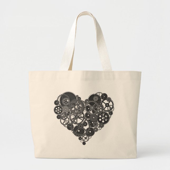 Grey Gears Heart Large Tote Bag (Front)