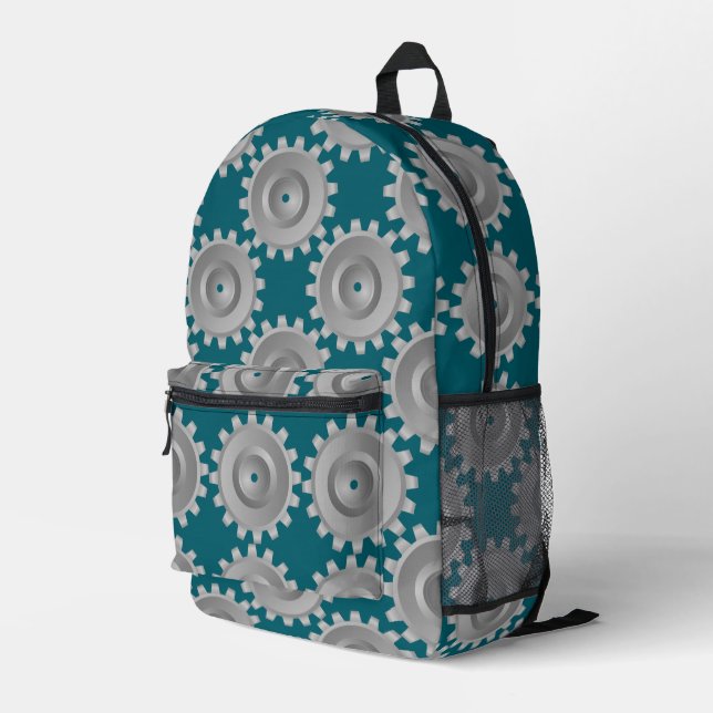 Grey Gears Printed Backpack (Back Corner Right)
