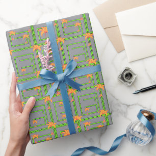 Grey Geo Floral Wrapping Paper