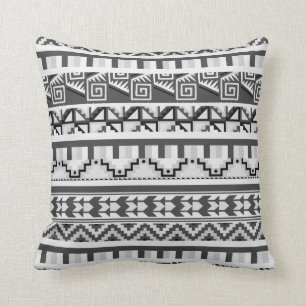 Grey Geometric Abstract Aztec Tribal Print Pattern Cushion